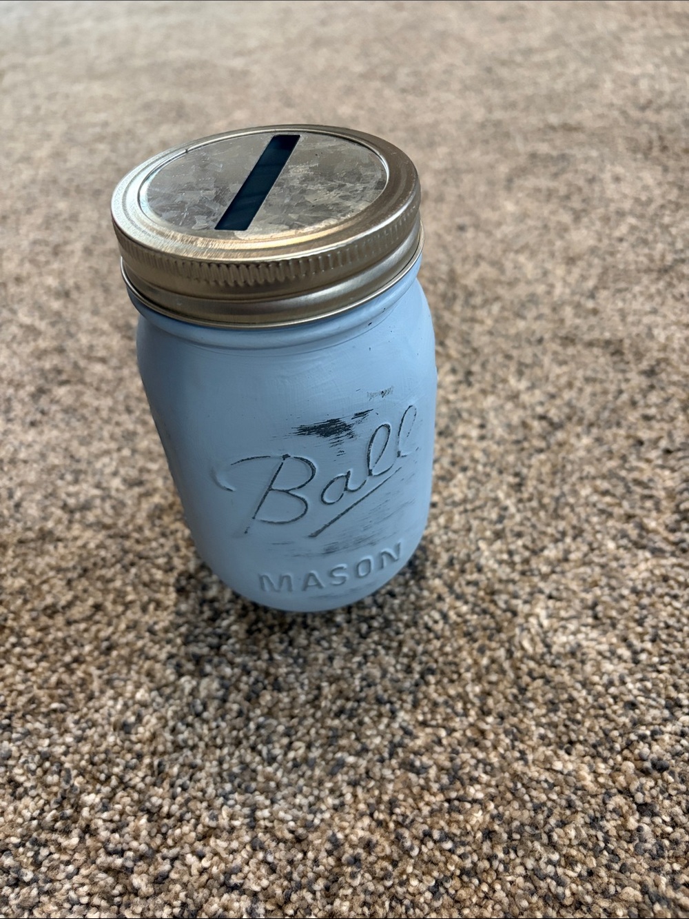 Ball Mason Light Blue Painted Mason Jar with Coin Slot Lid